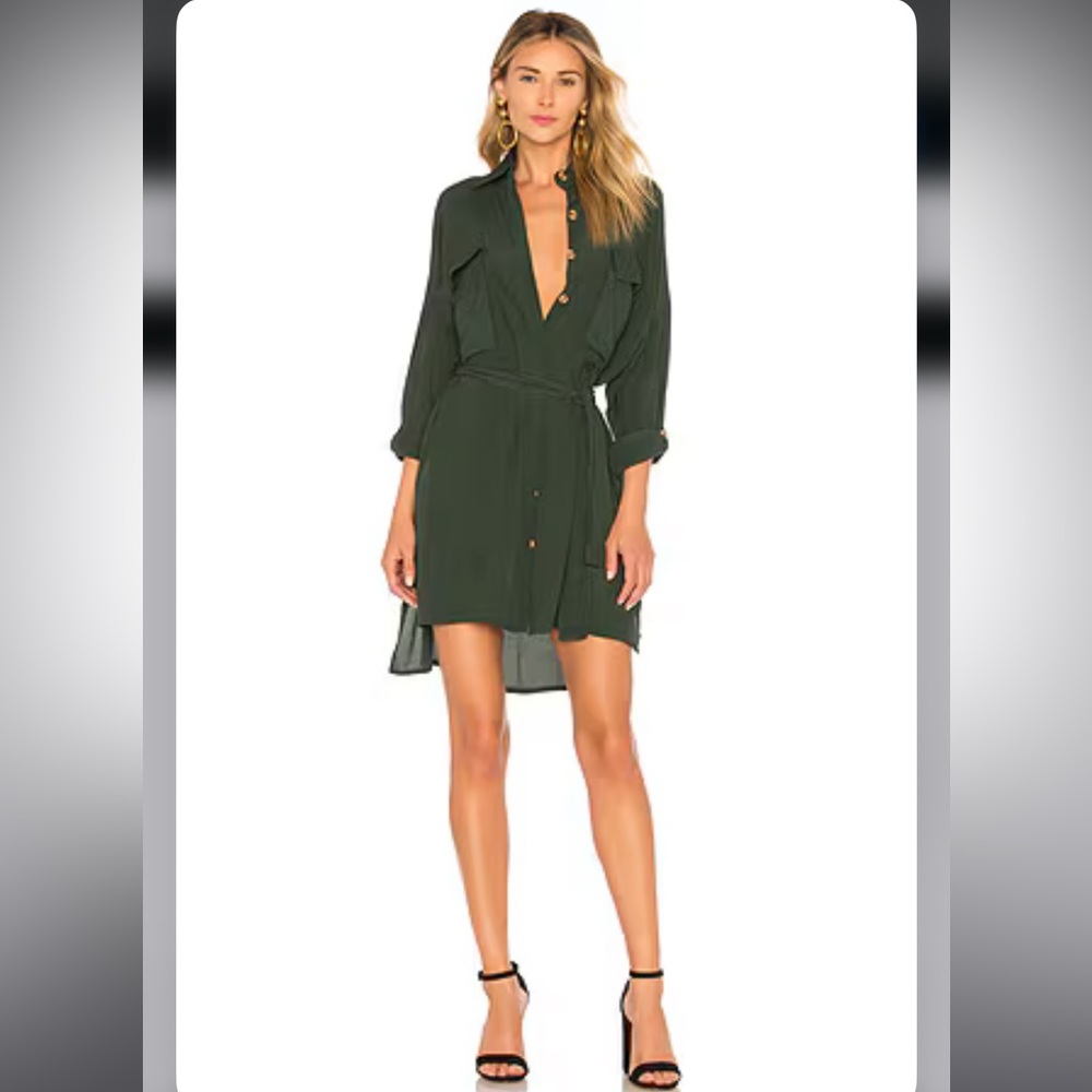 Faithful the Brand Debbie Shirt Dress in Pine Green XS